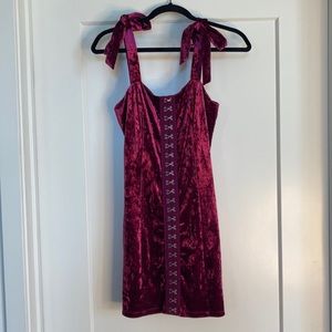 Forever 21 Burgandy Velvet Mini Dress with Bow Straps. Size S